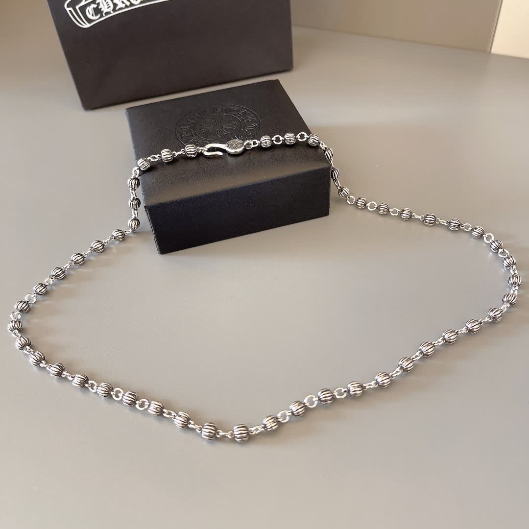 Chrome Hearts Chromecards Silver Beaded Necklace